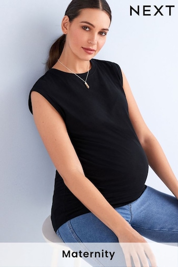 Black Maternity Ruched Side T-Shirt (C62487) | £16
