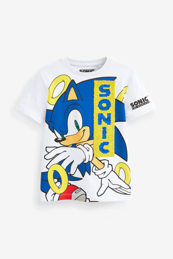 Sonic White Flippy Sequin License T-Shirt (3-14yrs) (C62700) | £15 - £20