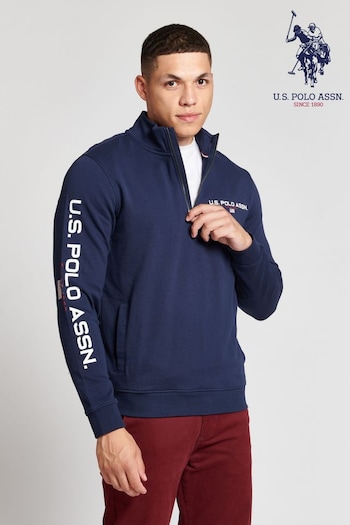 U.S. Polo Assn. Mens Navy Blazer Zip Sport Funnel Sweatshirt (C62869) | £60