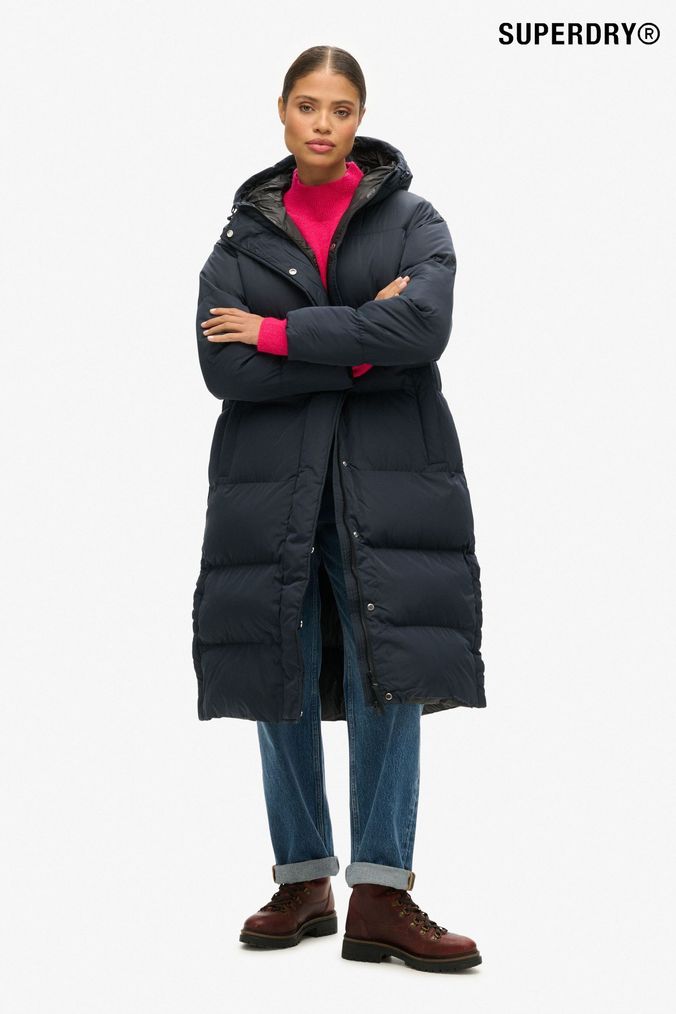 Ladies navy puffa coat discount