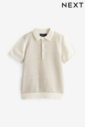 Ecru Cream Knitted Short Sleeve Textured Polo Shirt (3-16yrs) (C63109) | £12 - £17