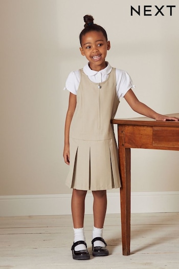 Neutral Stone Regular Fit Zip Front School Pinafore (3-14yrs) (C63252) | £8 - £11
