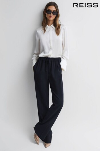 Reiss Navy Hailey Wide Wide Leg Pull On Trousers (C63287) | £98