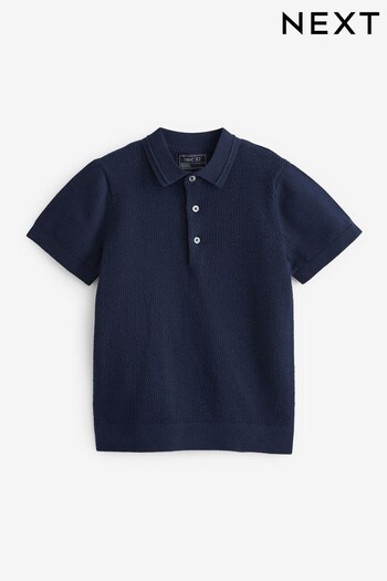 Navy Blue Knitted Short Sleeve Textured Polo Shirt (3-16yrs) (C63304) | £12 - £17