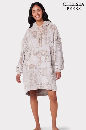 Chelsea Peers Brown Fleece Leopard Print Blanket Oversized Hoodie (C63349) | £50