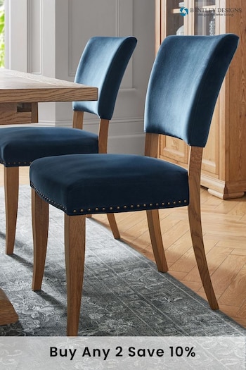 Bentley Designs Set of 2 Dark Blue Rustic Oak Upholstered Velvet Chairs (C63538) | £400