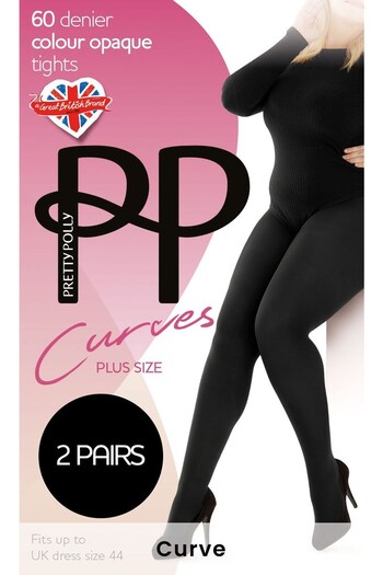 Pretty Polly Black 60 Denier Curves Plush Opaque Tights Two Pair Pack (C63560) | £22