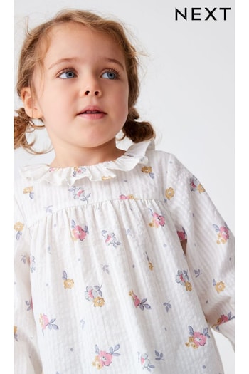 Blue/Pink Ditsy Printed Cotton Ruffle Blouse (3mths-8yrs) (C63699) | £12 - £14