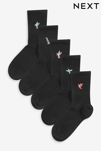 Black Hummingbird Embroidered Motif Ankle Socks 5 Pack (C63708) | £12