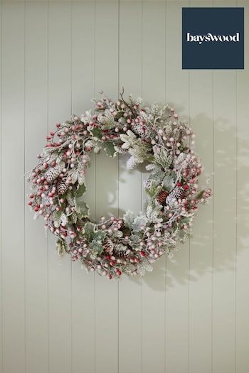 Bayswood Green Frosted Wreath 65cm (C63961) | £90