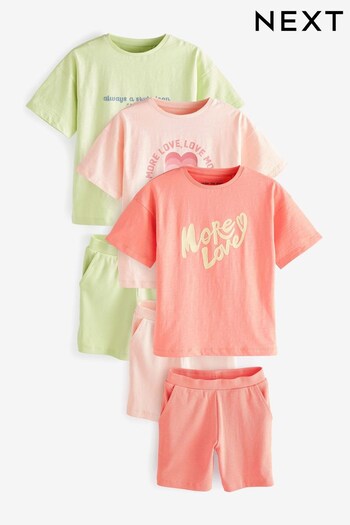 Orange/Pink/Green Slogan 3 Pack Short Pyjamas (3-16yrs) (C63998) | £30 - £37