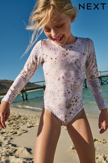 Cream Shell Long Sleeve Swimsuit (3-16yrs) (C64096) | £17 - £22