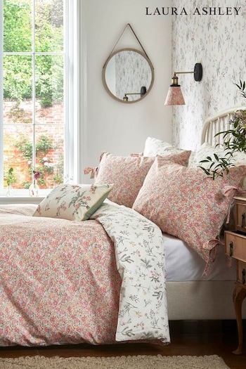 Laura Ashley Coral Pink 200 Thread Count Loveston Duvet Cover and Pillowcase Set (C64251) | £55 - £100
