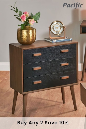 Pacific Black Klee Pine Wood 3 Drawer Cabinet (C64430) | £365