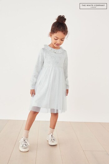 The White Company Cream Heart Pointelle Collar Knit and Tulle Dress (C64479) | £38 - £40