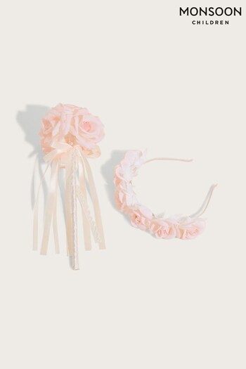 Monsoon Pink Rosebud Posie And Hairband Bridesmaid Set (C64483) | £12