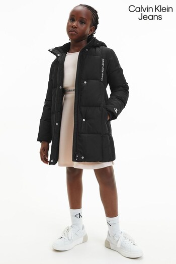Calvin Klein Jeans Girls Black Long Quilted Puffer Coat (C64490) | £180