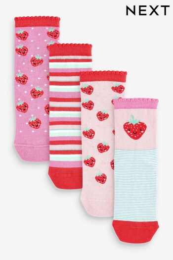 Pink/Red 4 Pack Cotton Rich Strawberry Ankle Socks (C64500) | £7 - £9