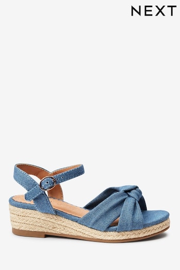 Denim Blue Standard Fit (F) Knot Detail Ankle Strap Wedge Sandals (C64560) | £23 - £30