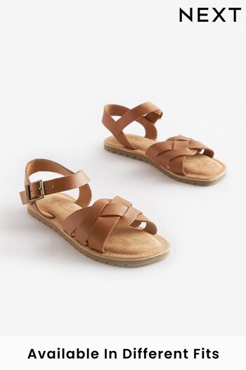 Tan Brown Wide Fit (G) Woven Leather Sandals (C64711) | £23 - £30