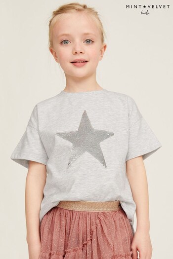 Mint Velvet Grey Sequin Star T-Shirt (C64734) | £14 - £16