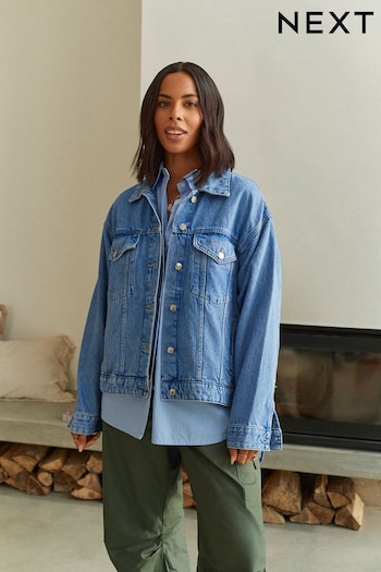 Bright Blue Oversized Girlfriend Denim Jacket (C64923) | £40