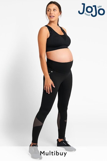 JoJo Maman Bébé Black Mesh Panel Performance Maternity Workout Leggings biologique (C65014) | £29.50