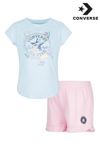 Converse date Pink/Aqua Mermaid Little Kids T-Shirt and Shorts Set (C65029) | £35