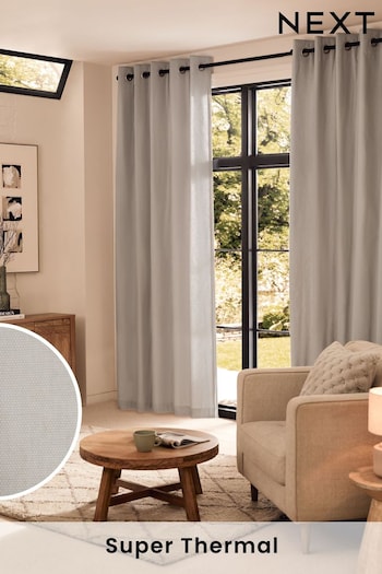 Silver Grey Cotton Super Thermal Eyelet Curtains (C65152) | £40 - £105