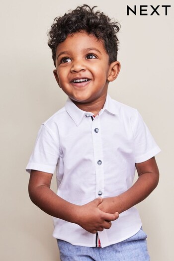 White Short Sleeve Trimmed Oxford Shirt ruched (3mths-7yrs) (C65210) | £10 - £12
