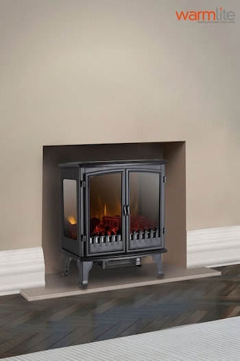 Warmlite Black 1.8KW Double Door Stove Heater (C65496) | £220