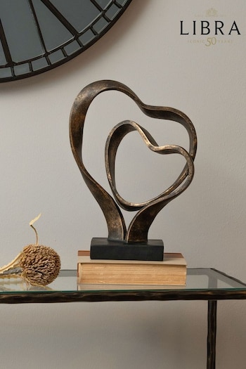 Libra Interiors Gold Double Heart Sculpture (C65567) | £92