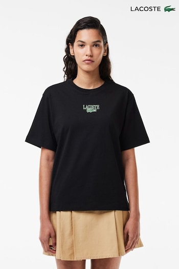 Lacoste petit Womens Print Cotton Jersey Black T-Shirt (C65731) | £55