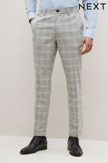 Grey Slim Tapered Trimmed Check Polo Trousers (C66093) | £36