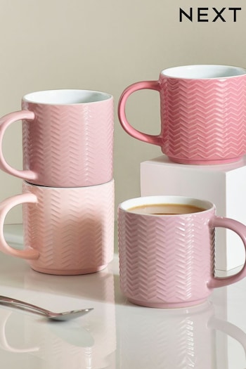 Set of 4 Pink Textured Stacking Mugs (C66280) | £16