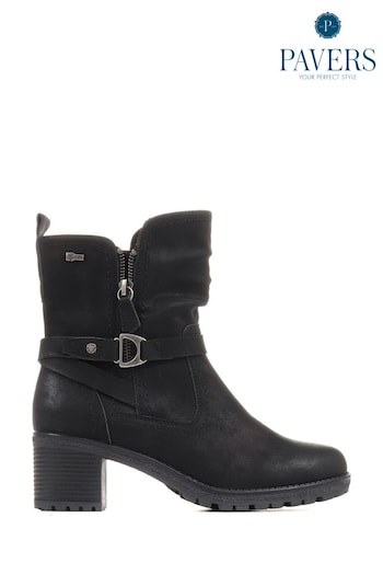 Pavers Heeled Black Biker Boots (C66305) | £58