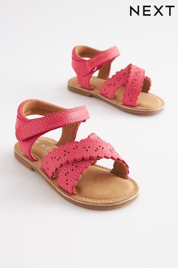 Hot Pink Wide Fit (G) Crossover Ankle Strap Sandals (C66451) | £15 - £17