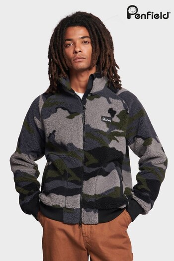 Penfield Abstract Mountain Borg Black Zip Through Sweatshirt (C66519) | £150