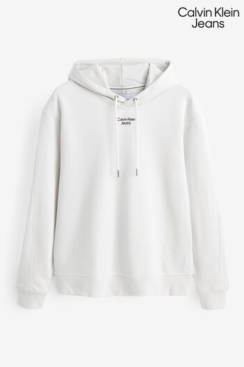 Calvin Klein Jeans White Stacked Logo Hoodie (C66556) | £90