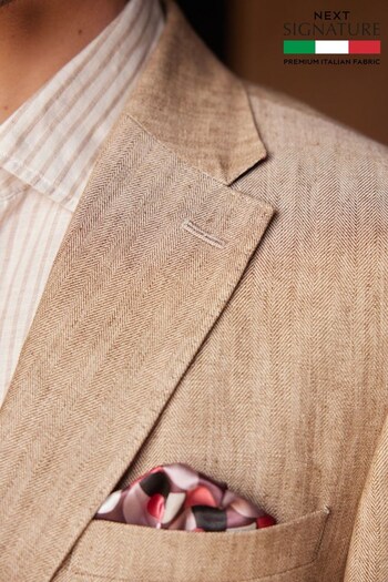 Neutral Herringbone Signature Leomaster Linen Blazer (C66630) | £170