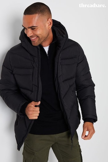 Threadbare Black Showerproof Four Pocket Hooded Puffer Jacket (C66741) | £50