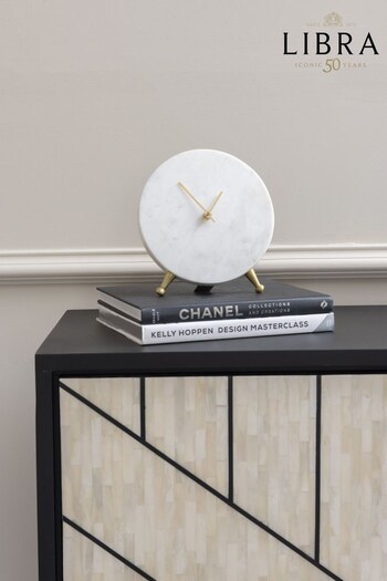 Libra White Round Marble Mantel Clock (C66893) | £50