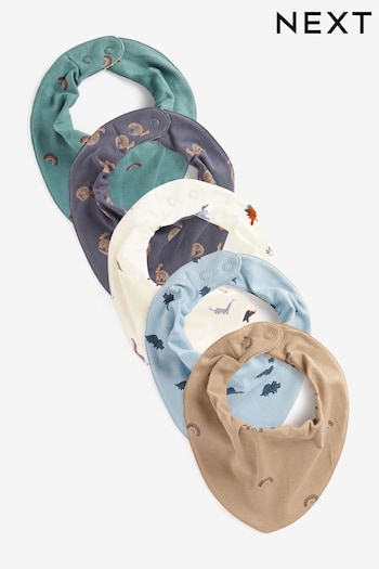 Blue/Beige Dinosaur Baby Bibs 5 Pack (C67118) | £12