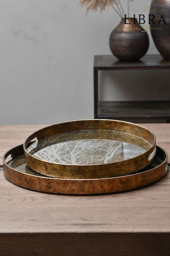 Libra Set of 2 Gold Trays With Tree Design (C67338) | £100