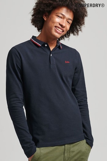 Superdry Blue Vintage Tipped Long Sleeve Polo Shirt (C67413) | £45