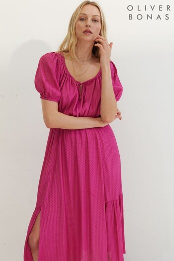 Oliver Bonas Pink Interest Fabric Midi Dress (C67510) | £85