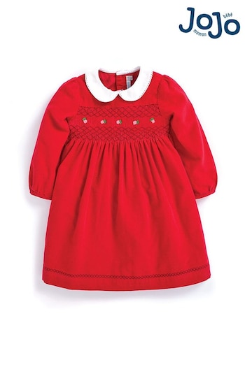 JoJo Maman Bébé Red Smocked Cord Party Dress (C67954) | £36