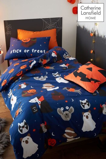 Catherine Lansfield Blue Halloween Dogs Glow in the Dark Duvet Cover And Pillowcase Set (C68048) | £16 - £27
