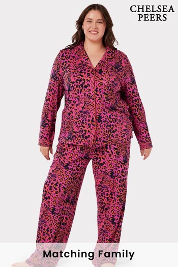 Chelsea Peers Pink Curve Recycled Fibres Hidden Leopard Print Long Pyjama Set (C68104) | £45