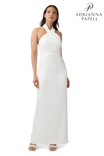 Adrianna Papell White Satin Crepe Column Gown (C68295) | £199